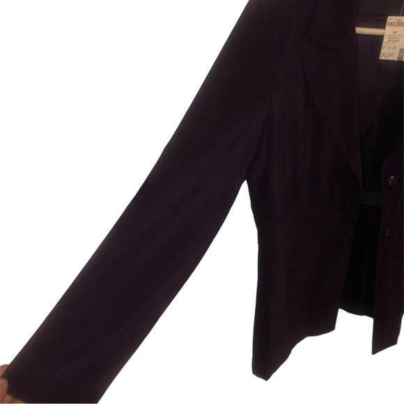 Retro Suede Blazer 80s Vibes (Shoulder Pads) Fashion Bug Plum Preppy Girl Boss M - Picture 4 of 10